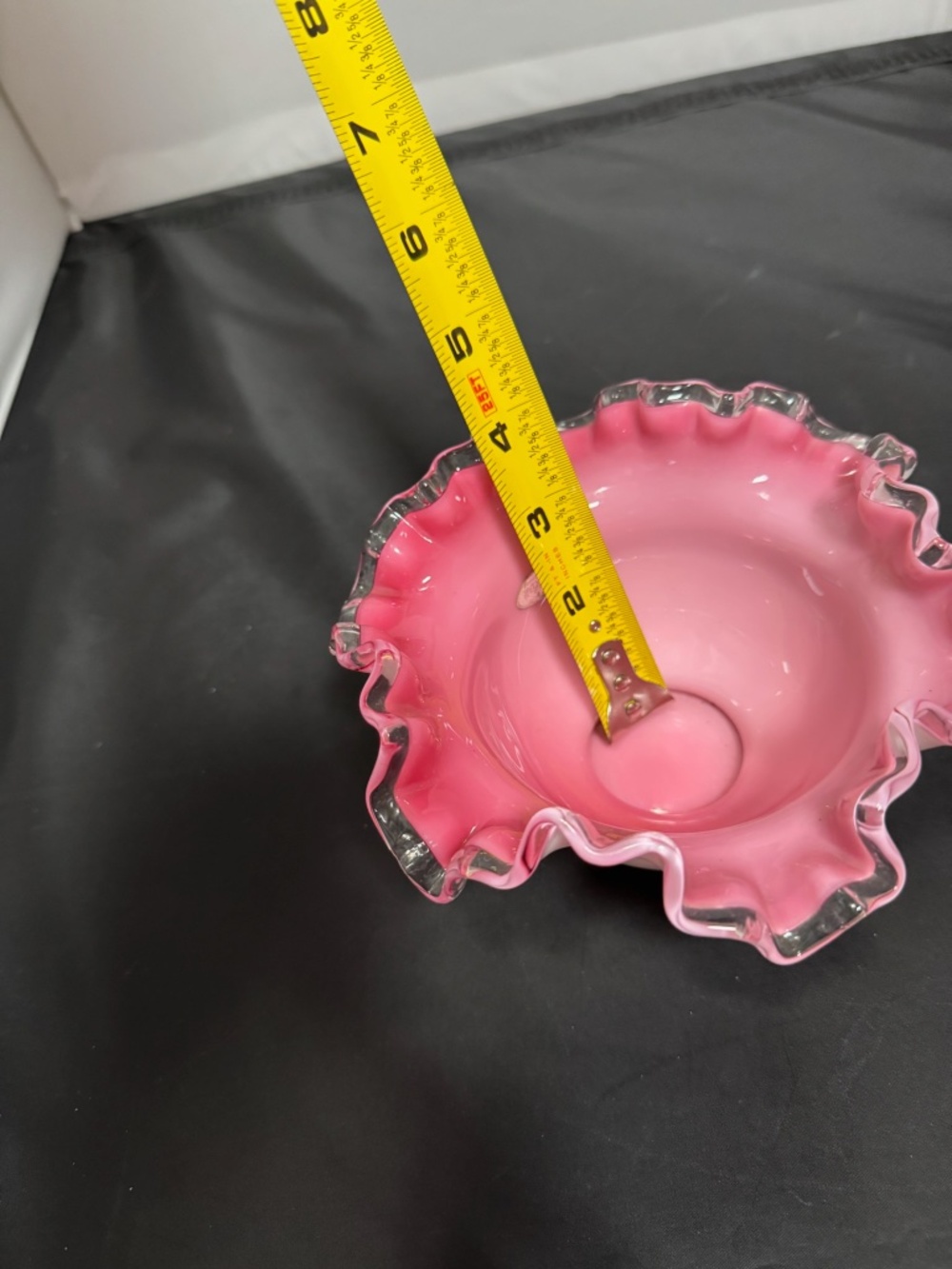 FENTON Art Glass Pink Bride's Bowl Art Glass Pink White Silvercrest Ruffled - Picture 7 of 7
